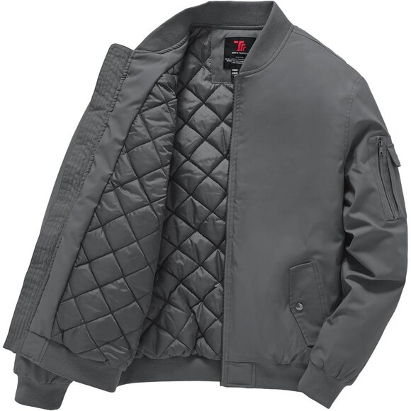 Men's Deep Grey Windproof Quilted Bomber Jacket Coats Warm Winter Outwear